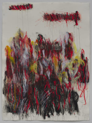 Meyerowitz-Katz, J. Emergence in troubled times: the land is burning (I) (2019/20) Graphite, graphite dust, pigment, oil stick, cold wax on Hahnemuhle paper 106 x 78 cm